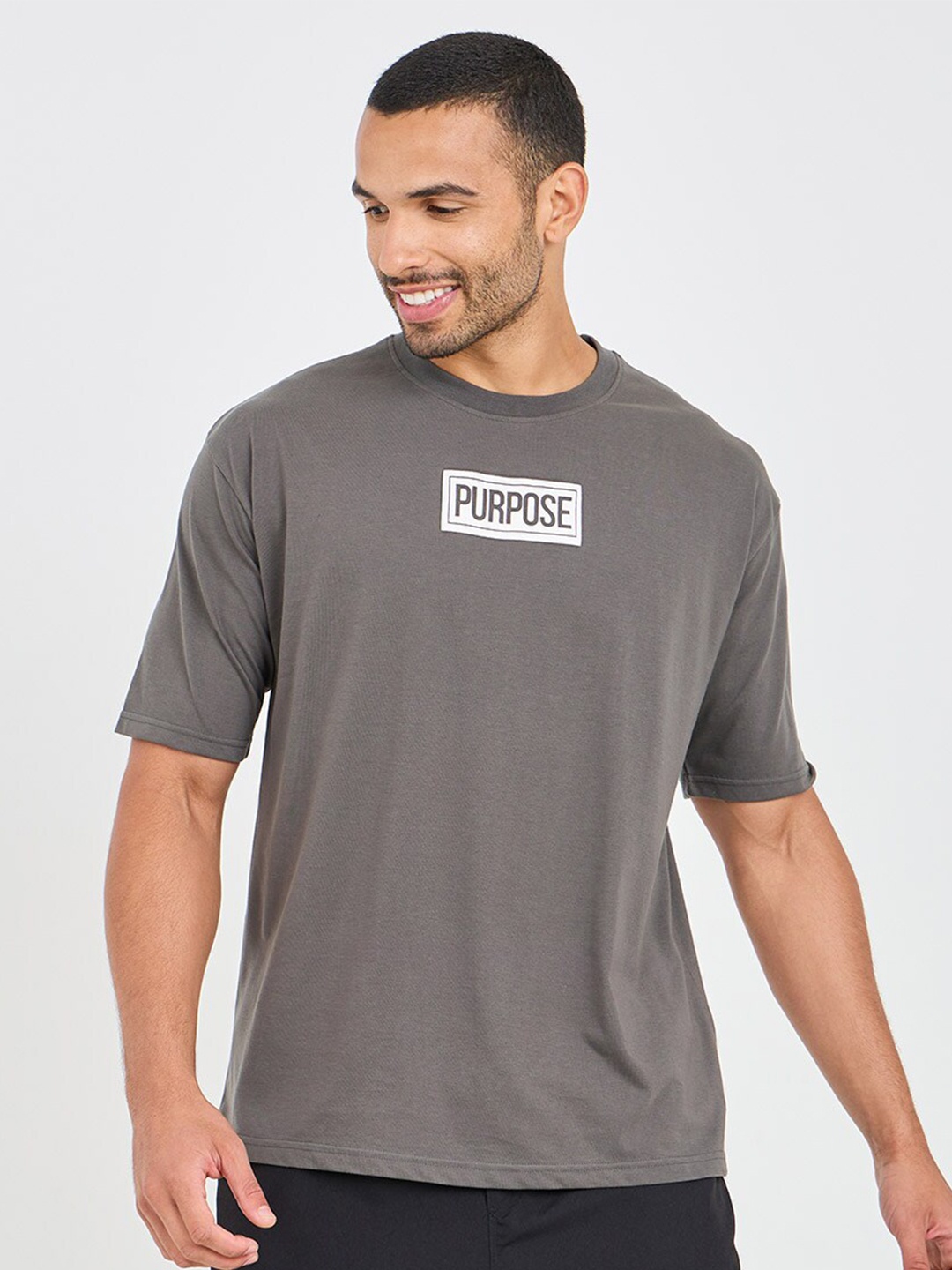 

Styli Men's Grey Oversized Resolve Print Detail T-Shirt