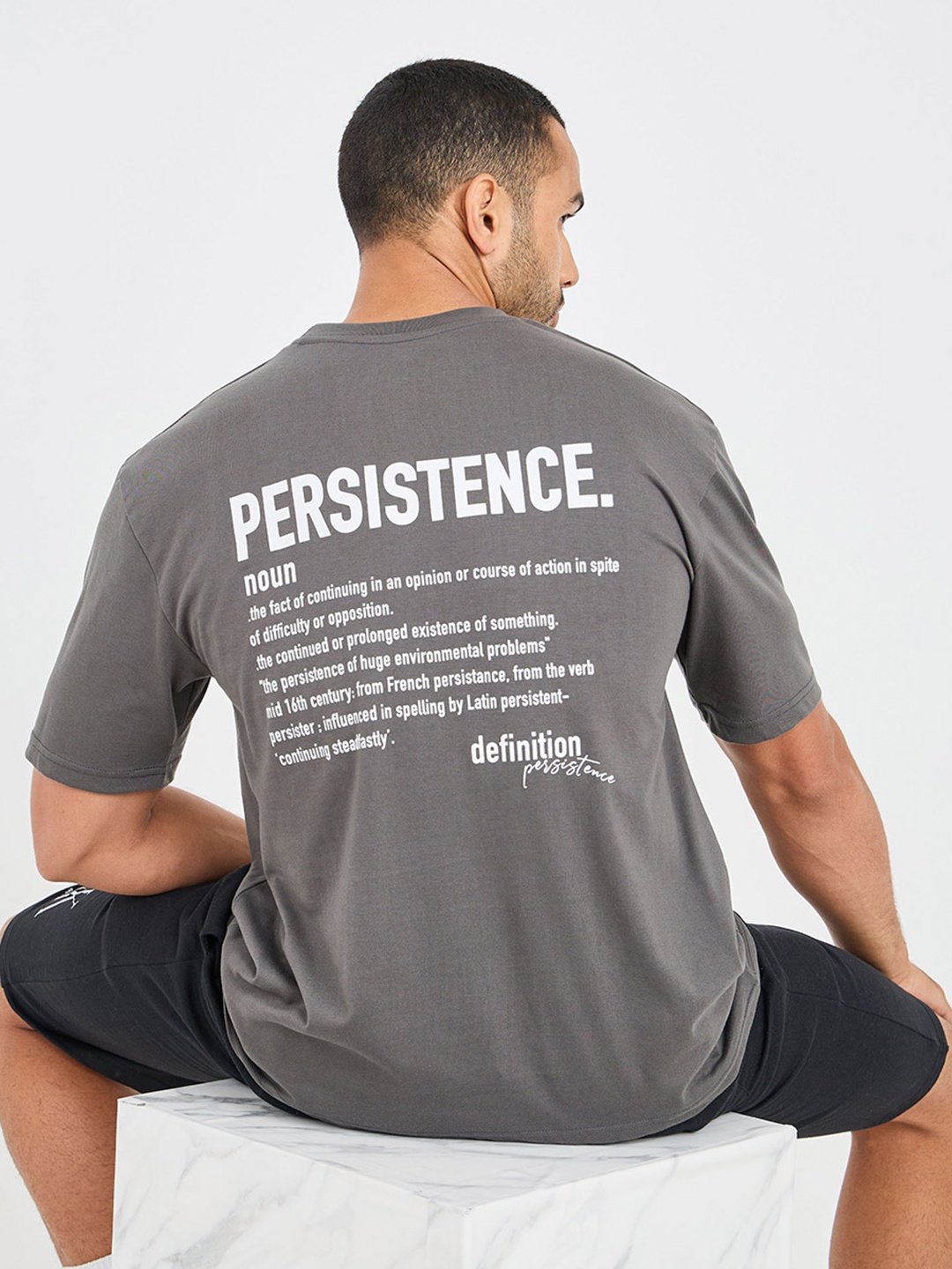 

Styli Men Back Typographic Print Oversized T-Shirt, Grey