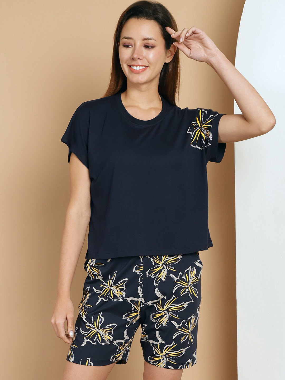 

Kanvin Navy Blue Modal Cotton Night Suit