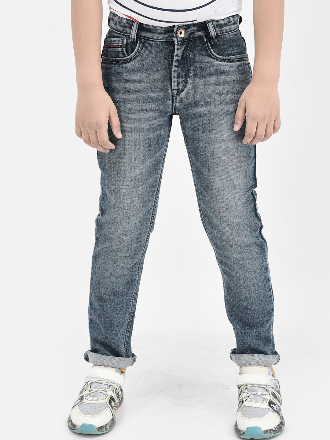 

Crimsoune Club Boys Slim Fit Heavy Fade Stretchable Jeans, Blue