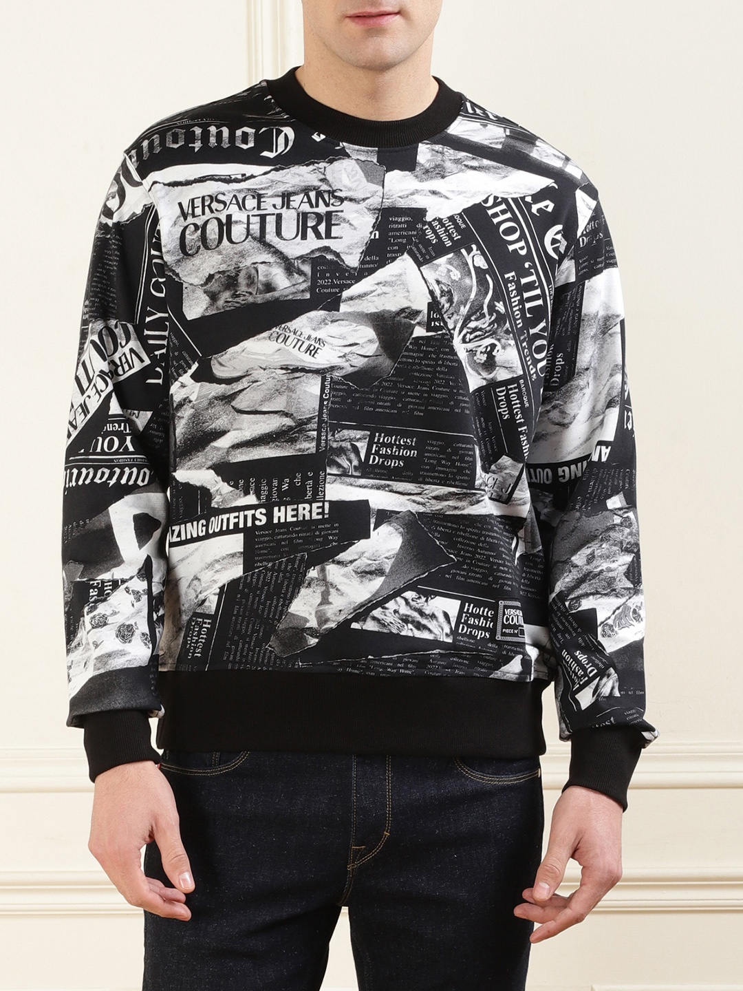 

Versace Jeans Couture Printed Cotton Round Neck Sweatshirt, Black