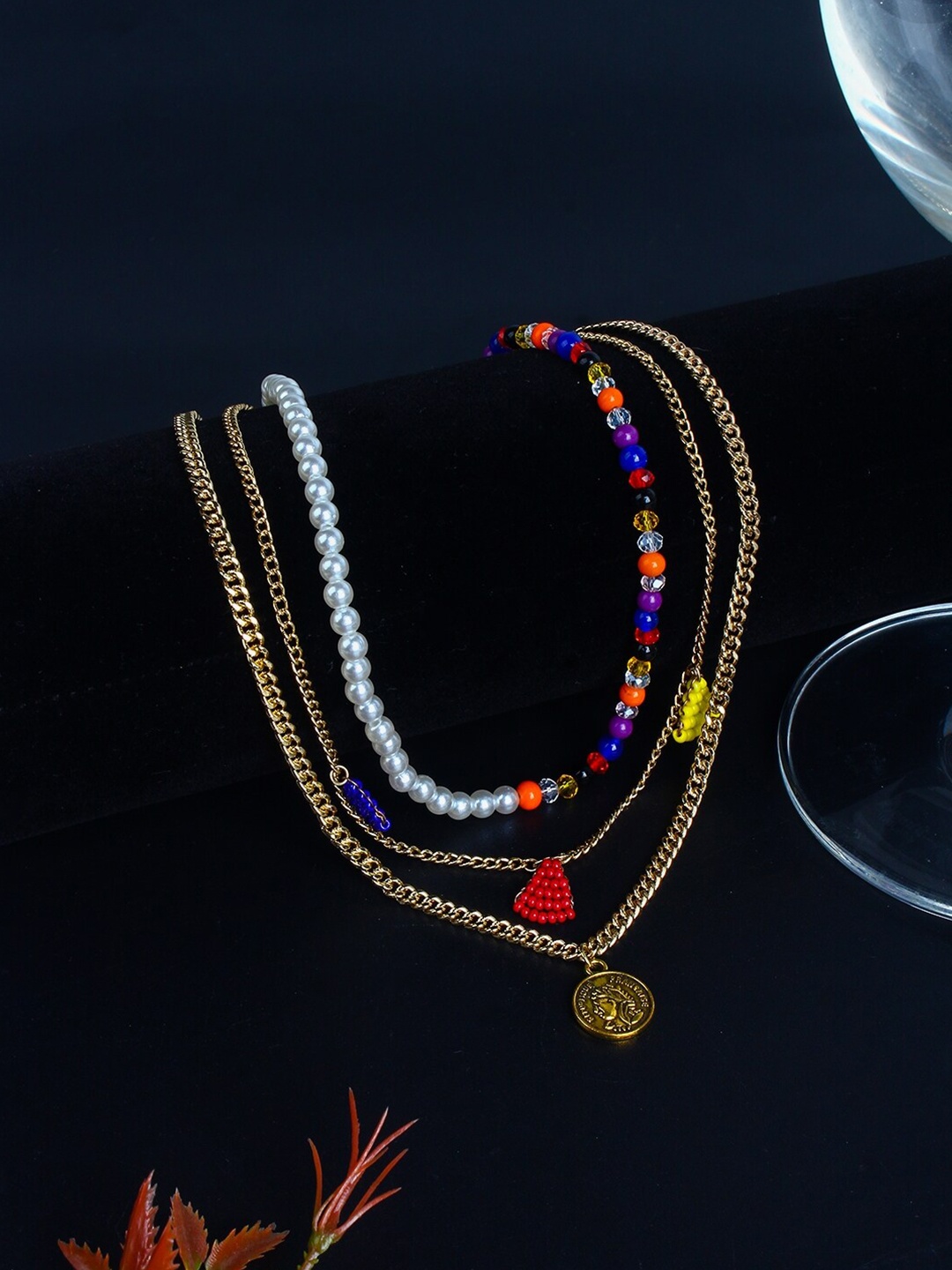 

DressBerry Brass Gold-Plated Artificial Beads Beaded Layered Necklace