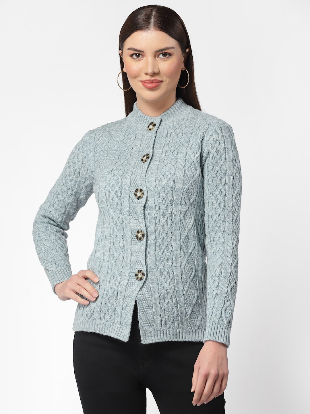 

Kalt Women Cable Knit Cardigan, Blue