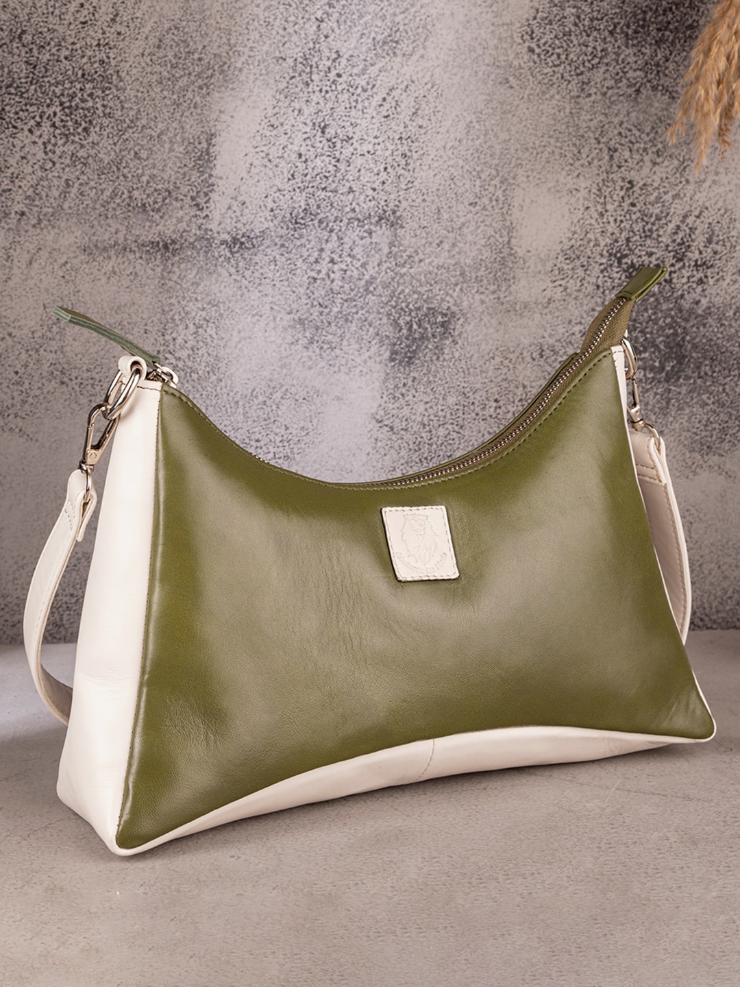

Abelardo De Moda Leather Structured Handheld Bag, Olive