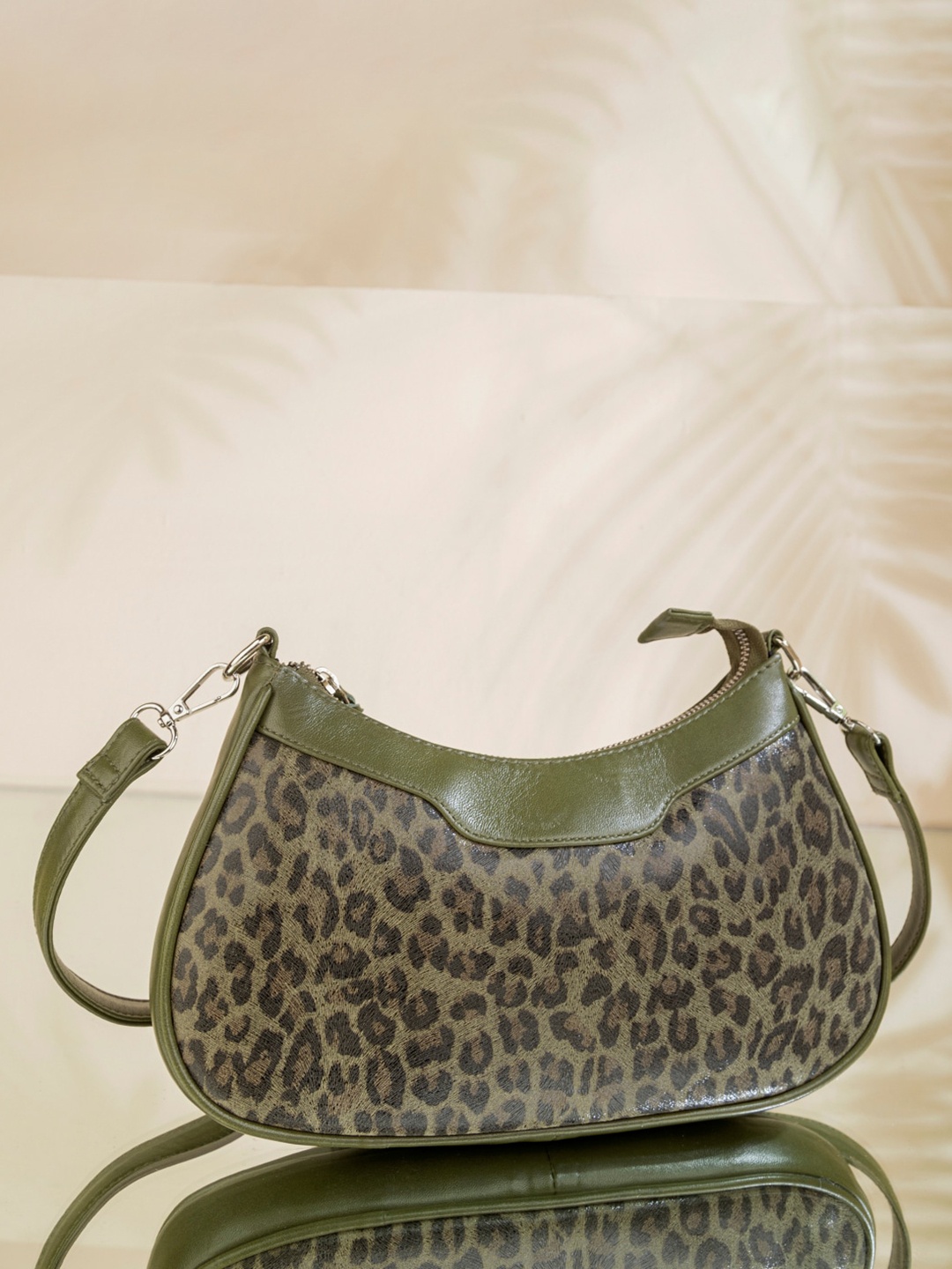 

Abelardo De Moda Animal Printed Leather Oversized Half Moon Handheld Bag, Olive