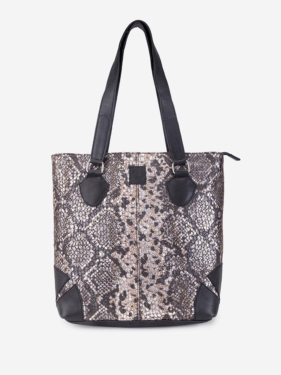 

Abelardo De Moda Animal Textured Leather Structured Shoulder Bag, Black