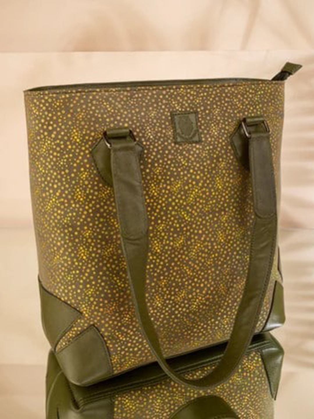 

Abelardo De Moda Geometric Printed Leather Structured Tote Bag, Olive