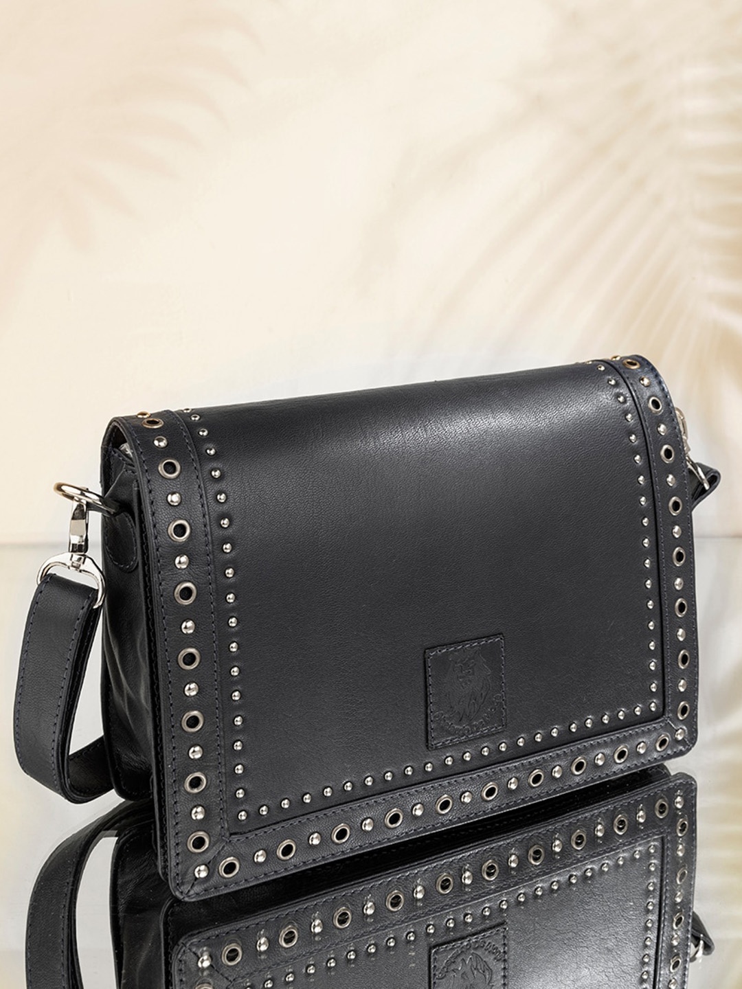 

Abelardo De Moda Embellished Leather Structured Sling Bag, Black