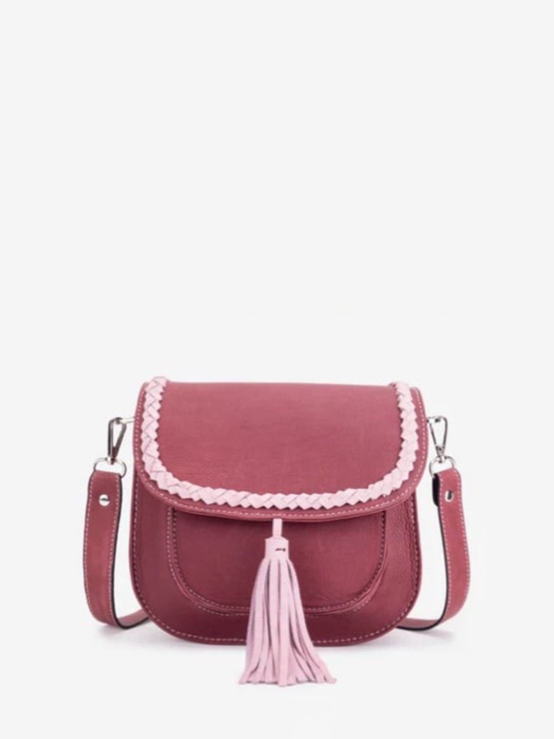 

Abelardo De Moda Leather Swagger Sling Bag With Tasselled, Maroon