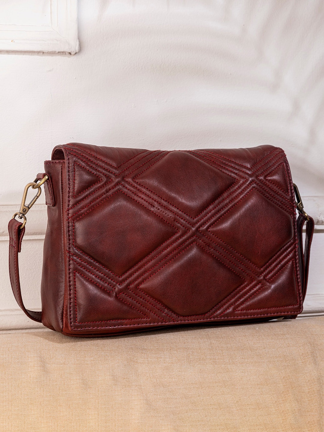 

Abelardo De Moda Leather Sling Bag, Maroon