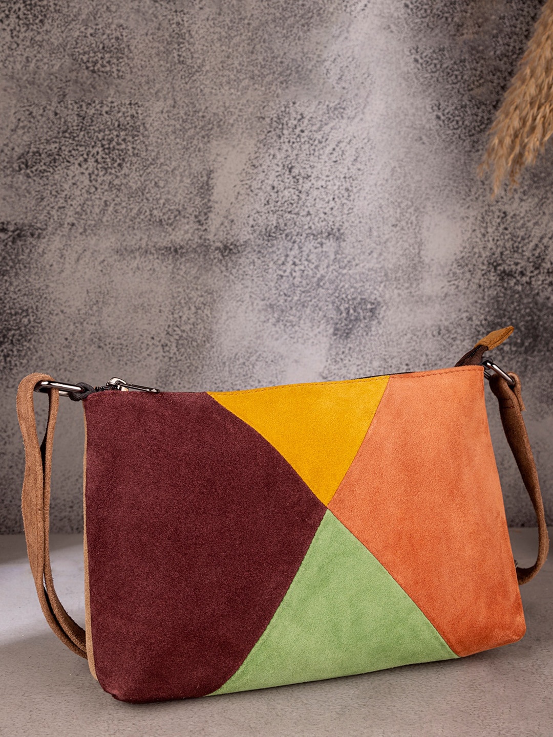 

Abelardo De Moda Colourblocked Leather Structured Oversized Sling Bag, Beige