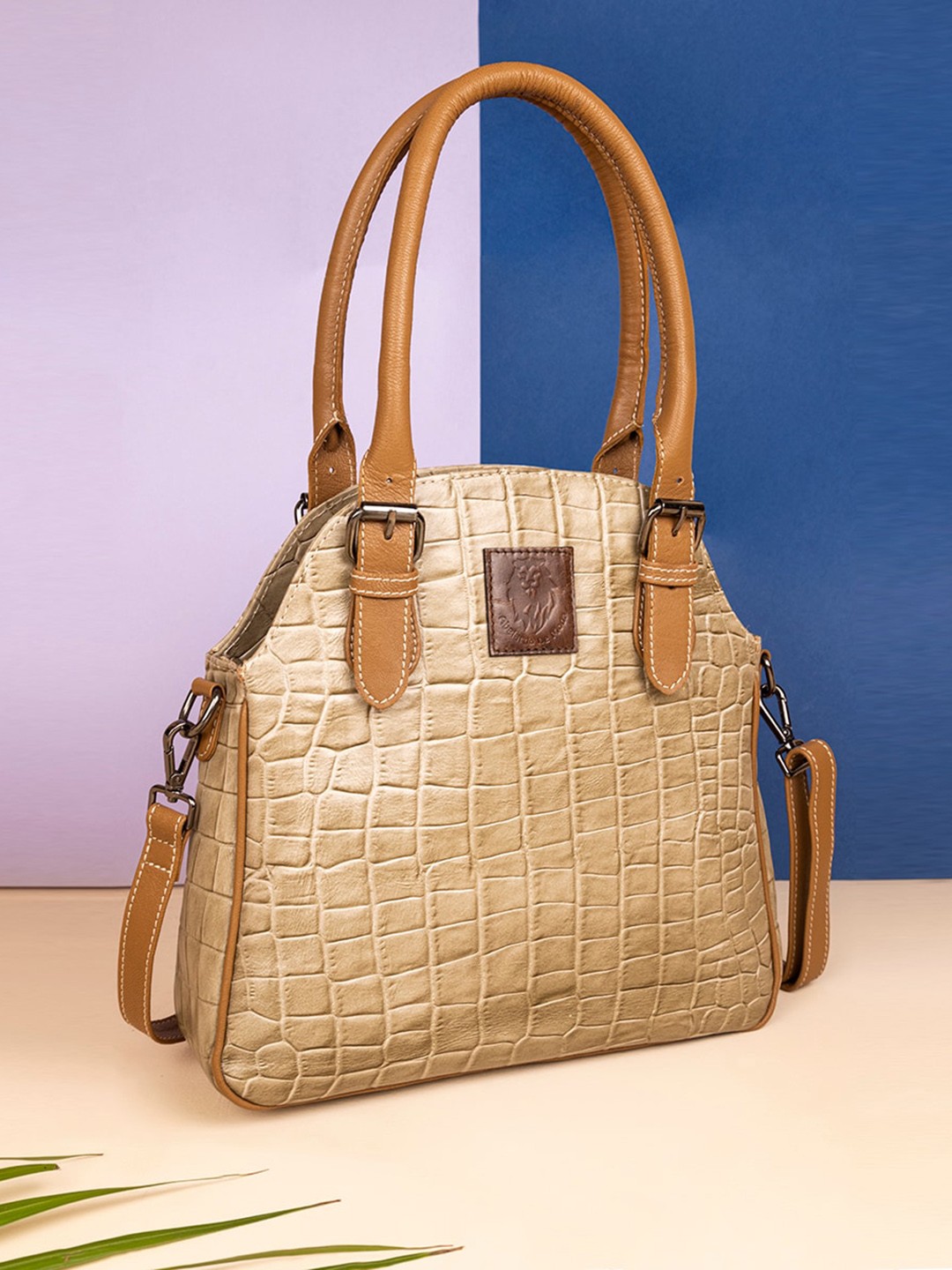 

Abelardo De Moda Textured Leather Swagger Shoulder Bag, Beige