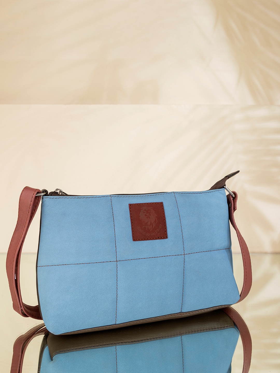 

Abelardo De Moda Leather Checked Sling Bag, Blue