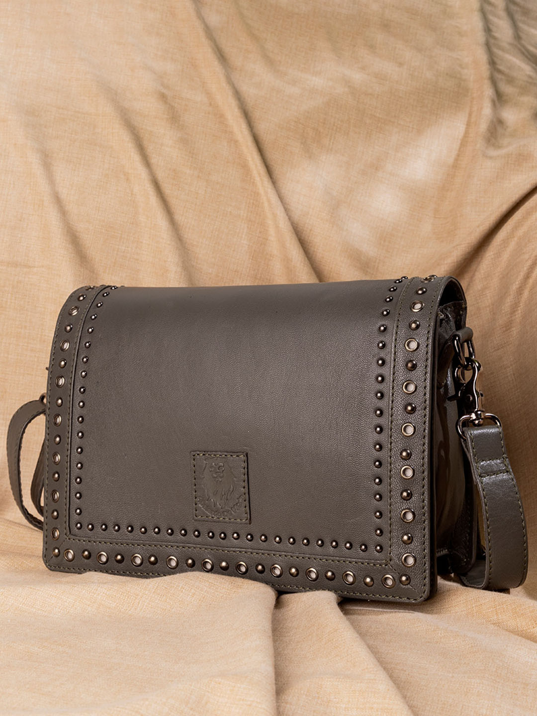 

Abelardo De Moda Leather Structured Sling Bag, Grey
