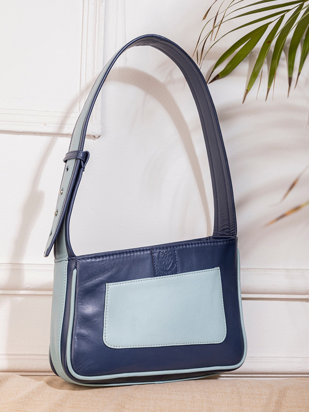 

Abelardo De Moda Colourblocked Leather Structured Shoulder Bag, Navy blue