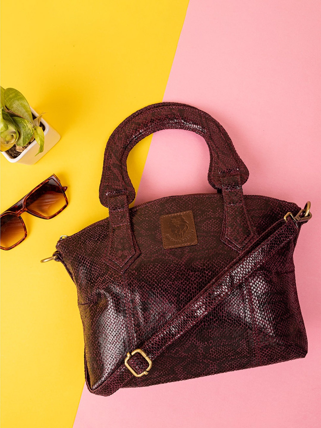

Abelardo De Moda Textured Leather Structured Handheld Bag, Maroon