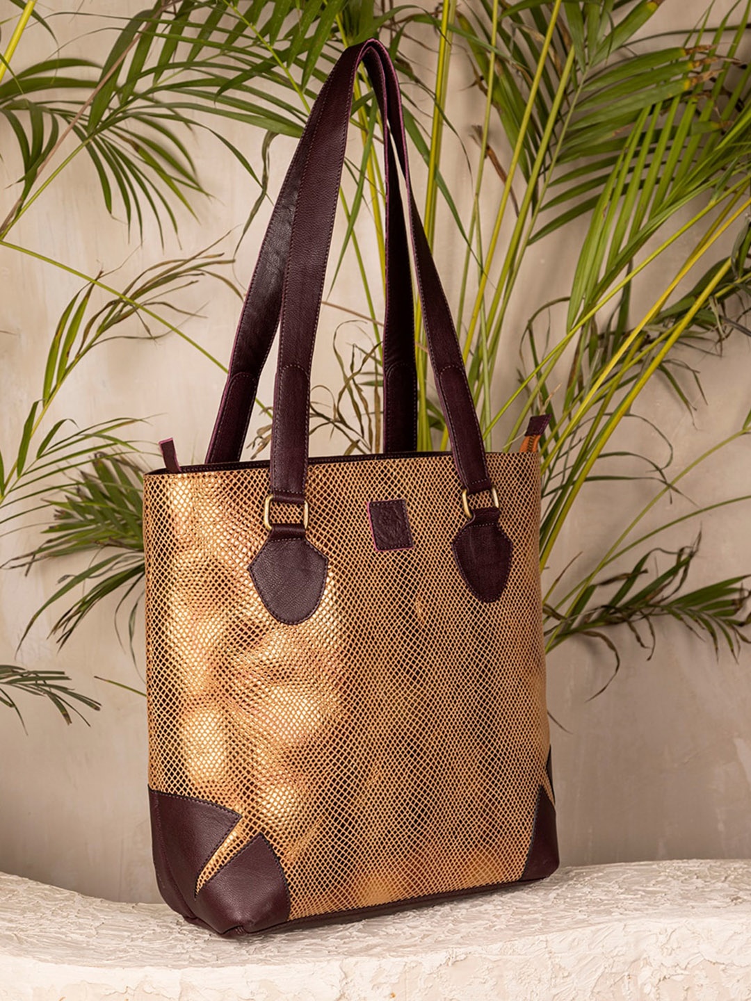 Abelardo De Moda Textured Leather Tote Bag, Gold
