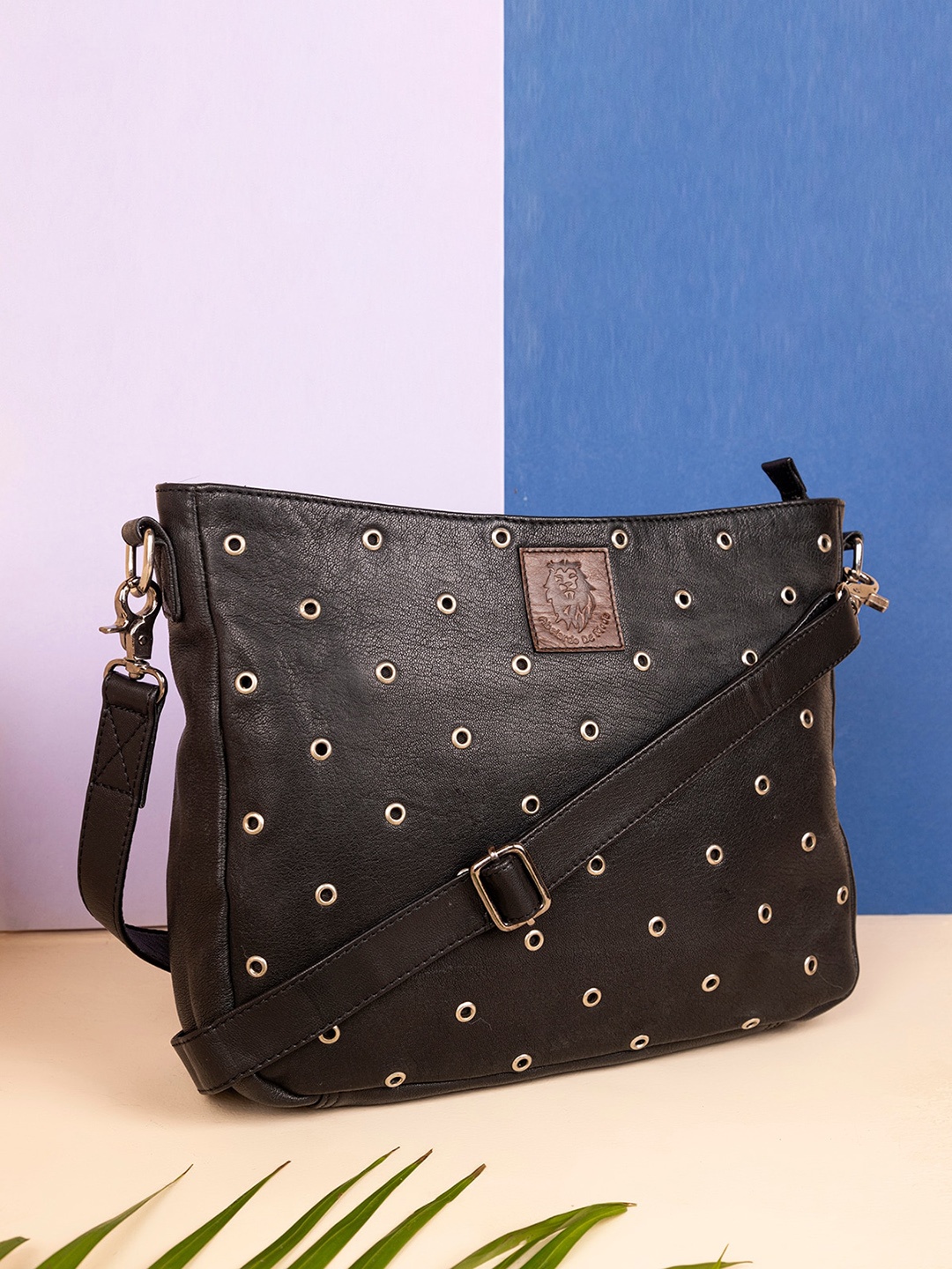 

Abelardo De Moda Embellished Leather Structured Shoulder Bag, Black