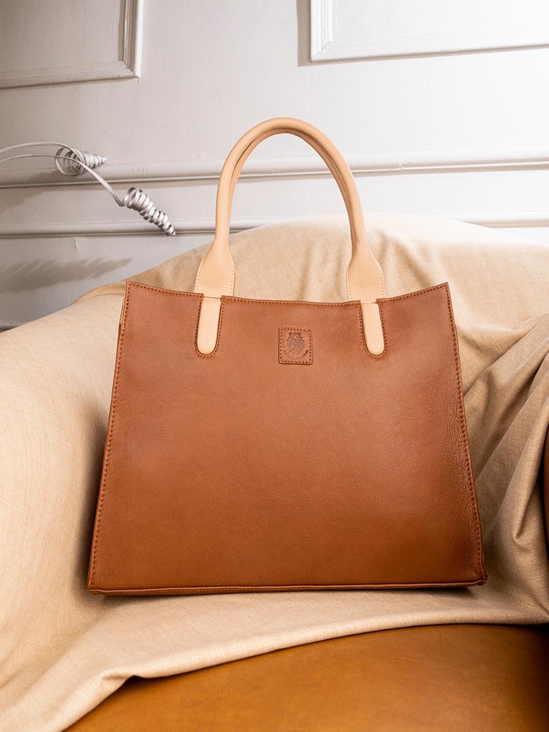 

Abelardo De Moda Leather Oversized Structured Handheld Bag, Tan