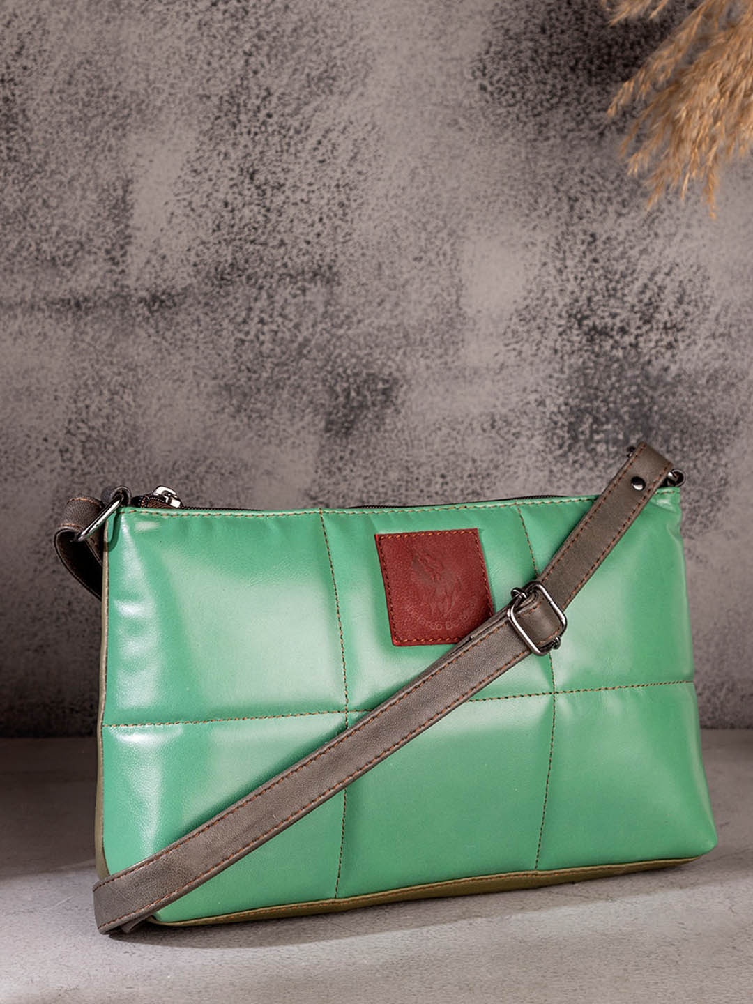 

Abelardo De Moda Leather Structured Sling Bag, Green