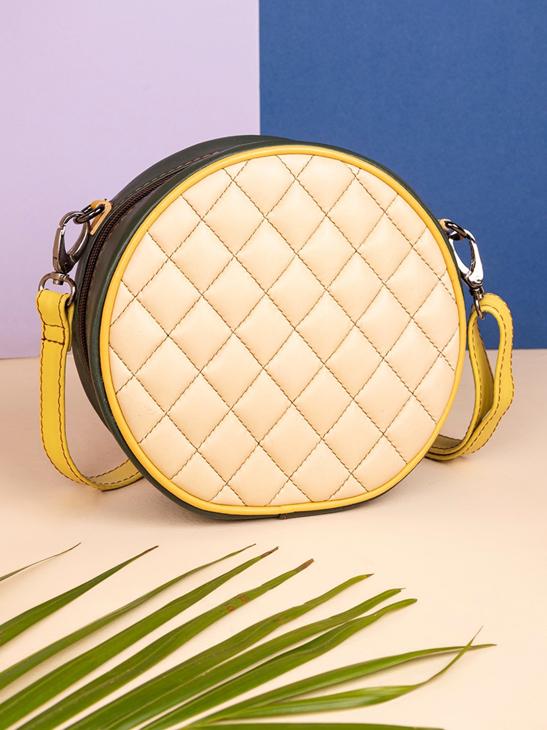 

Abelardo De Moda Leather Structured Sling Bag with Quilted, Cream