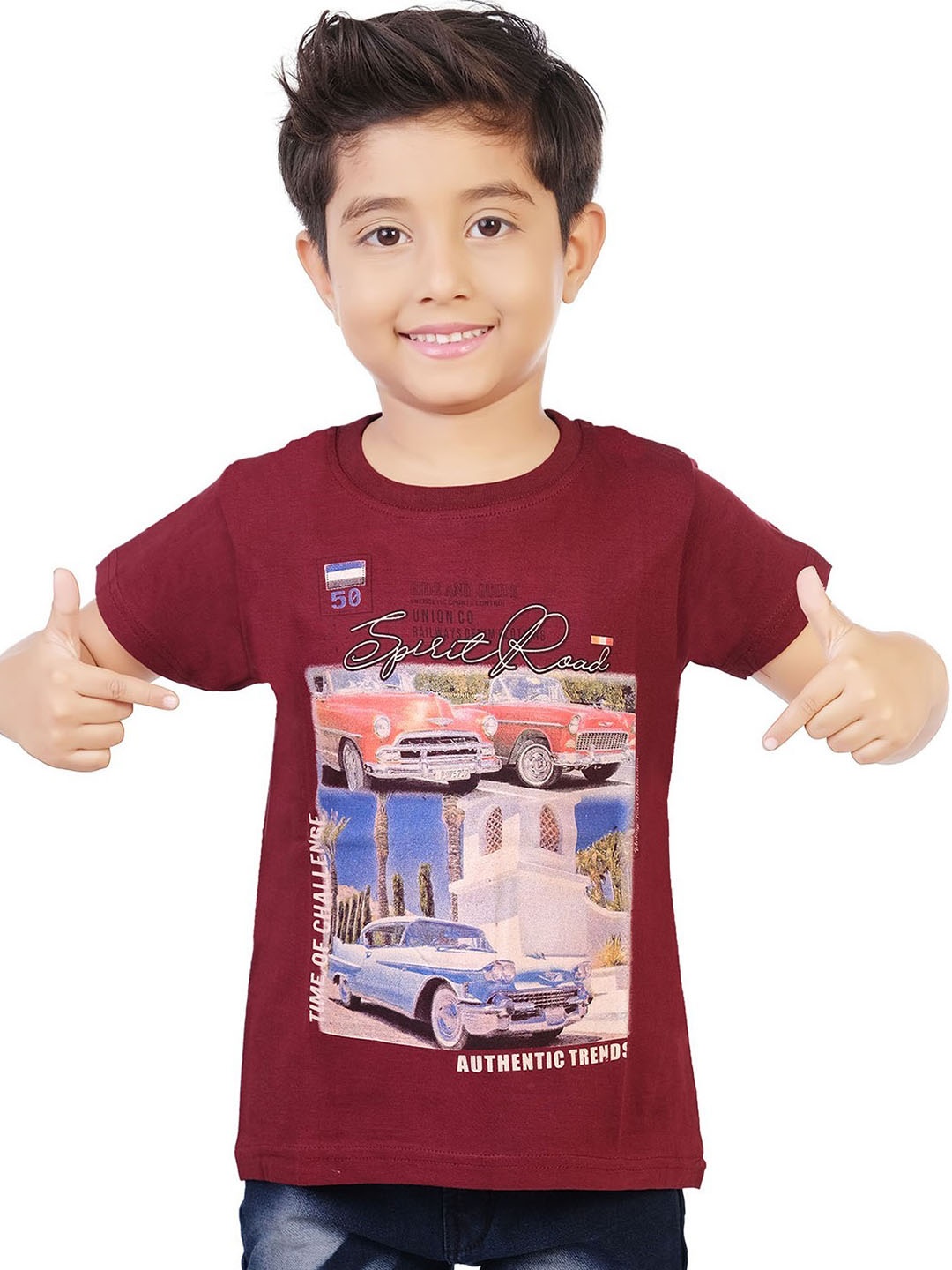 

BAESD Boys Graphic Printed Round Neck Pure Cotton Regular T-shirt, Maroon