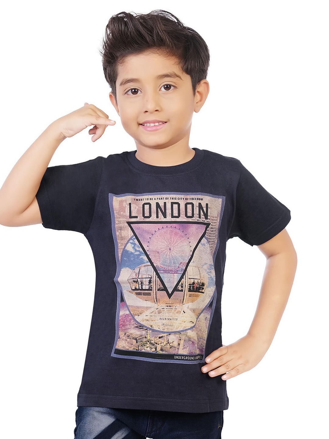 

BAESD Boys Typography Printed Pockets T-shirt, Navy blue