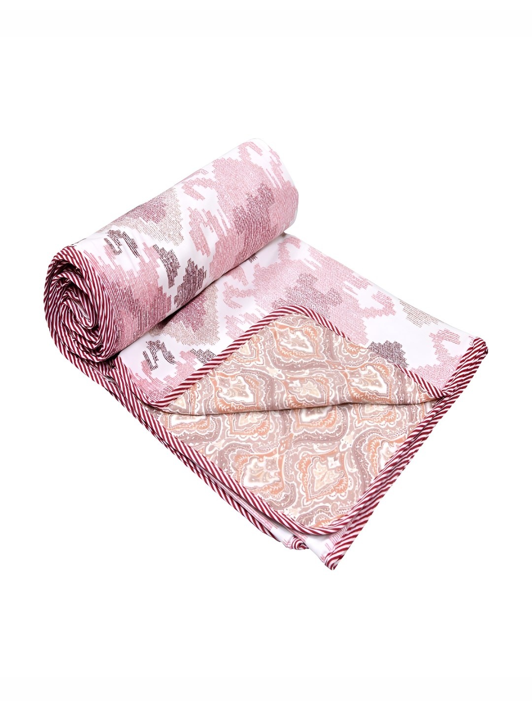 

tundwal's Pink & White Floral Printed Reversible Cotton AC Room 210 GSM Double Bed Dohar