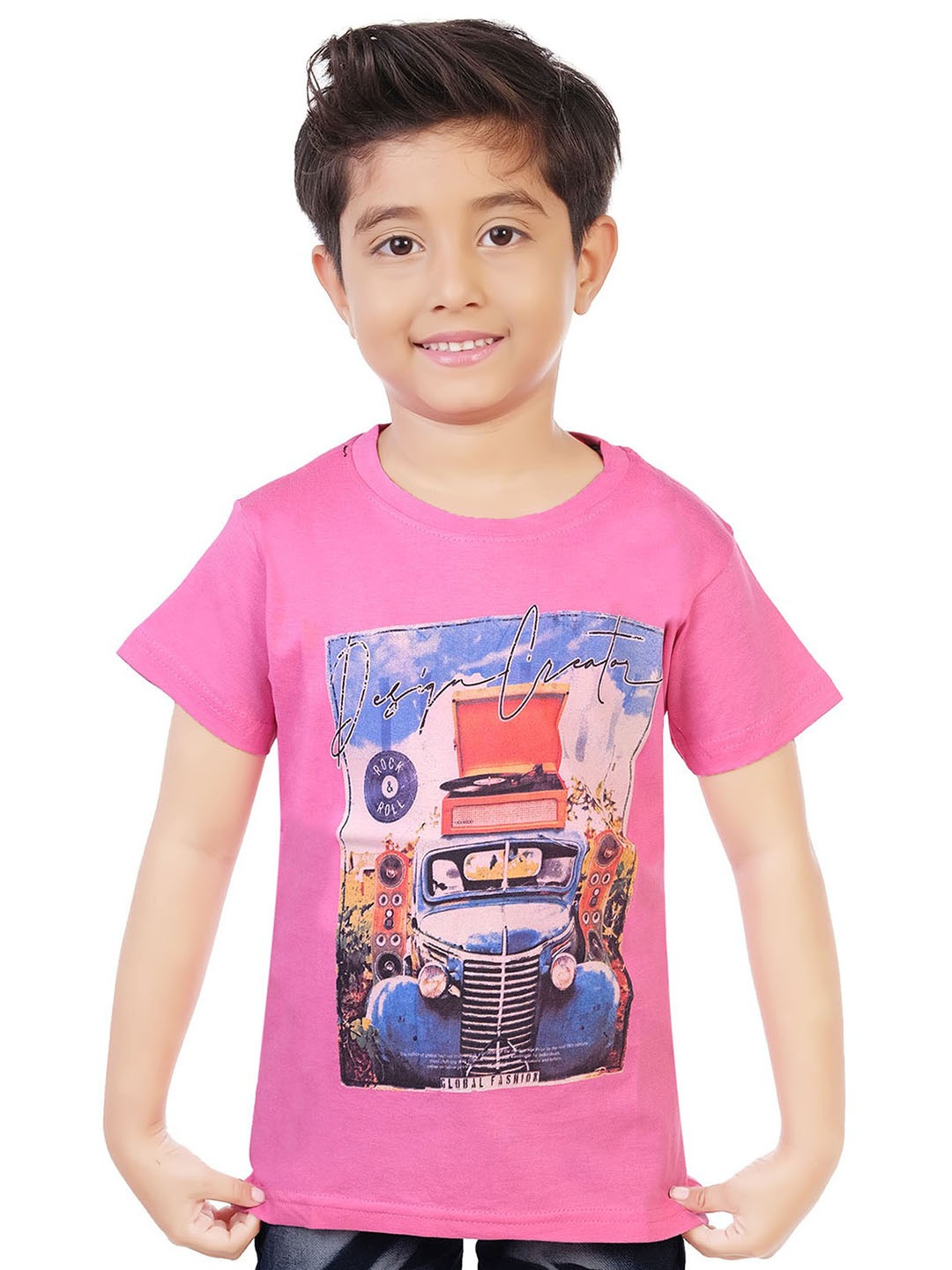

CELEBRITY CLUB Boys Graphic Printed Cotton T-shirt, Pink