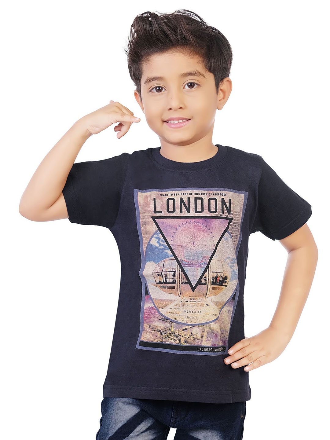 

CELEBRITY CLUB Boys Typography Printed Cotton T-shirt, Navy blue