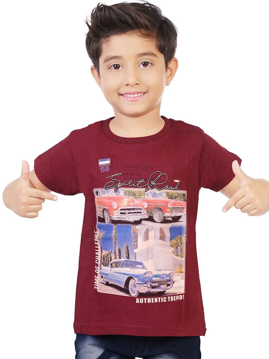 

CELEBRITY CLUB Boys Printed Applique T-shirt, Maroon