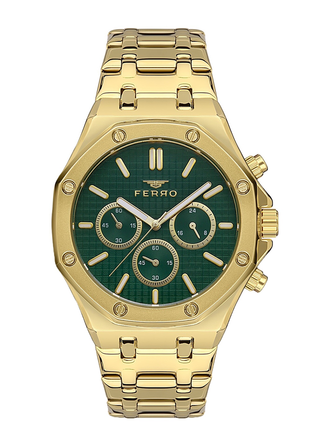 

Ferro Men Stainless Steel Bracelet Style Straps Analogue Chronograph Watch FM11311A-B6, Green