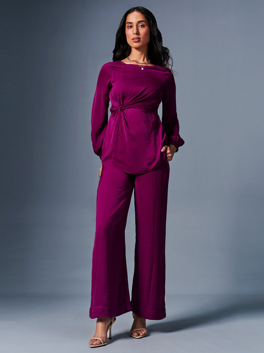 

AND Twisted Detail Round Neck Top & Trouser, Purple