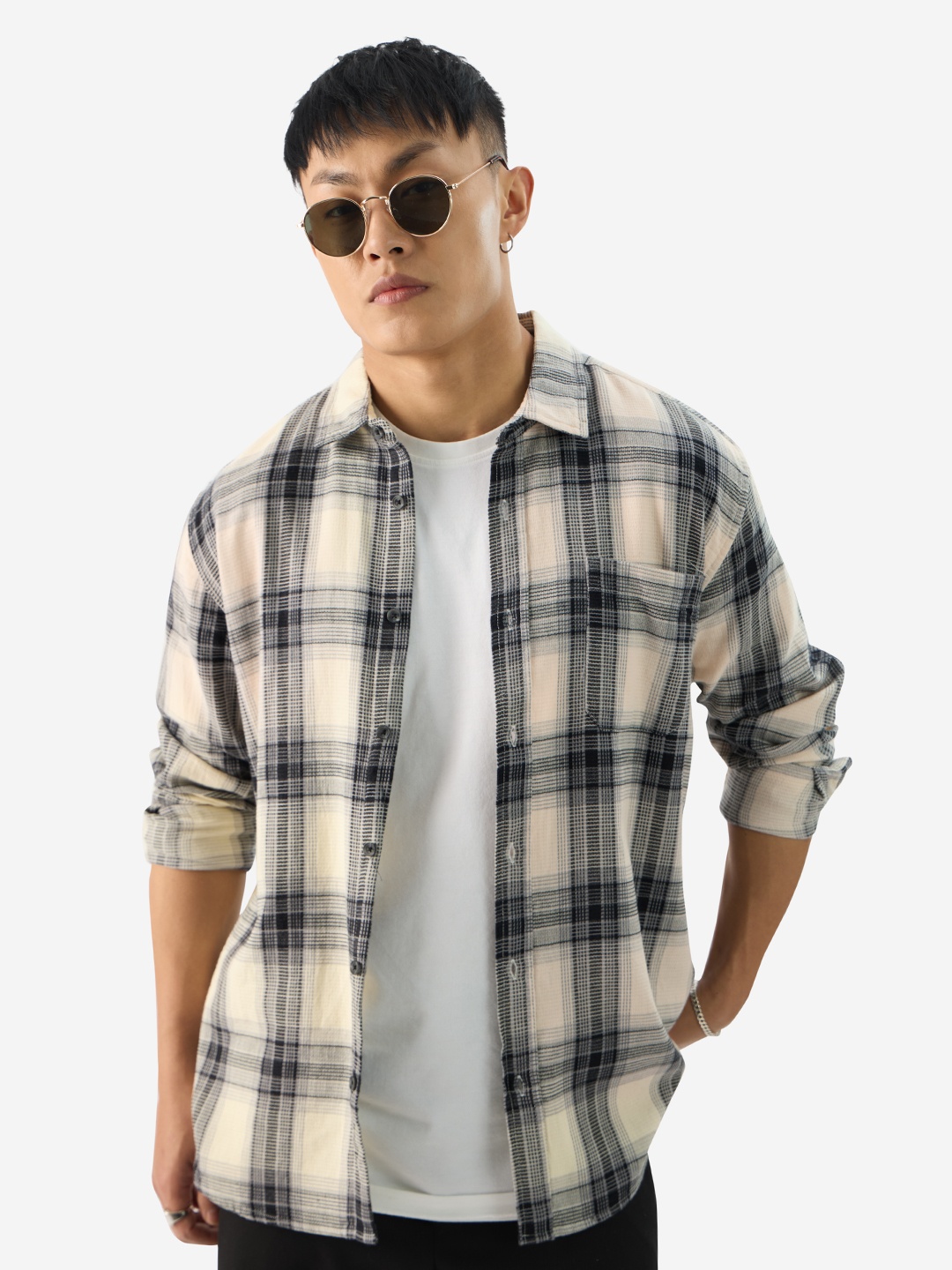 

The Souled Store Tartan Checked Pure Cotton Casual Shirt, Cream