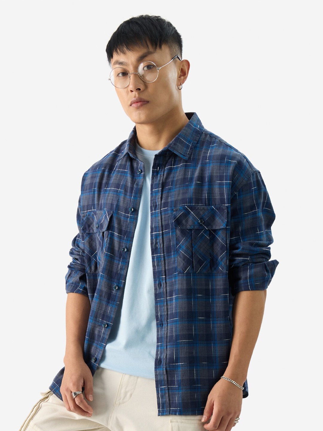 

The Souled Store Tartan Checked Pure Cotton Casual Shirt, Navy blue