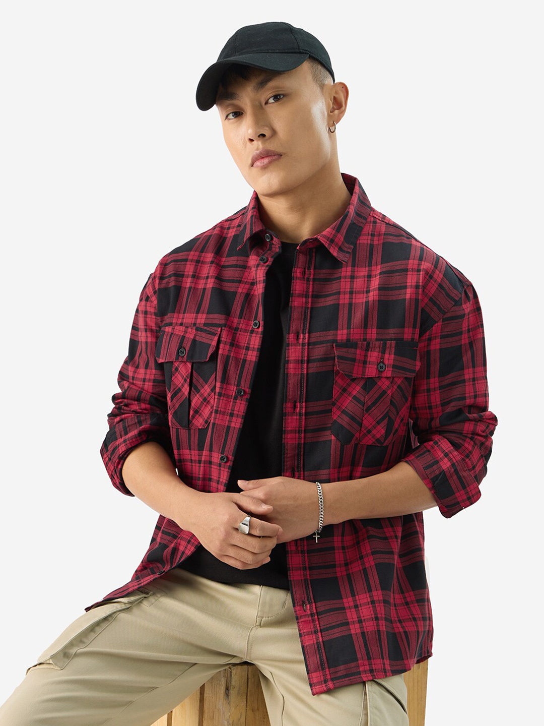 

The Souled Store Red Tartan Checked Pure Cotton Casual Shirt