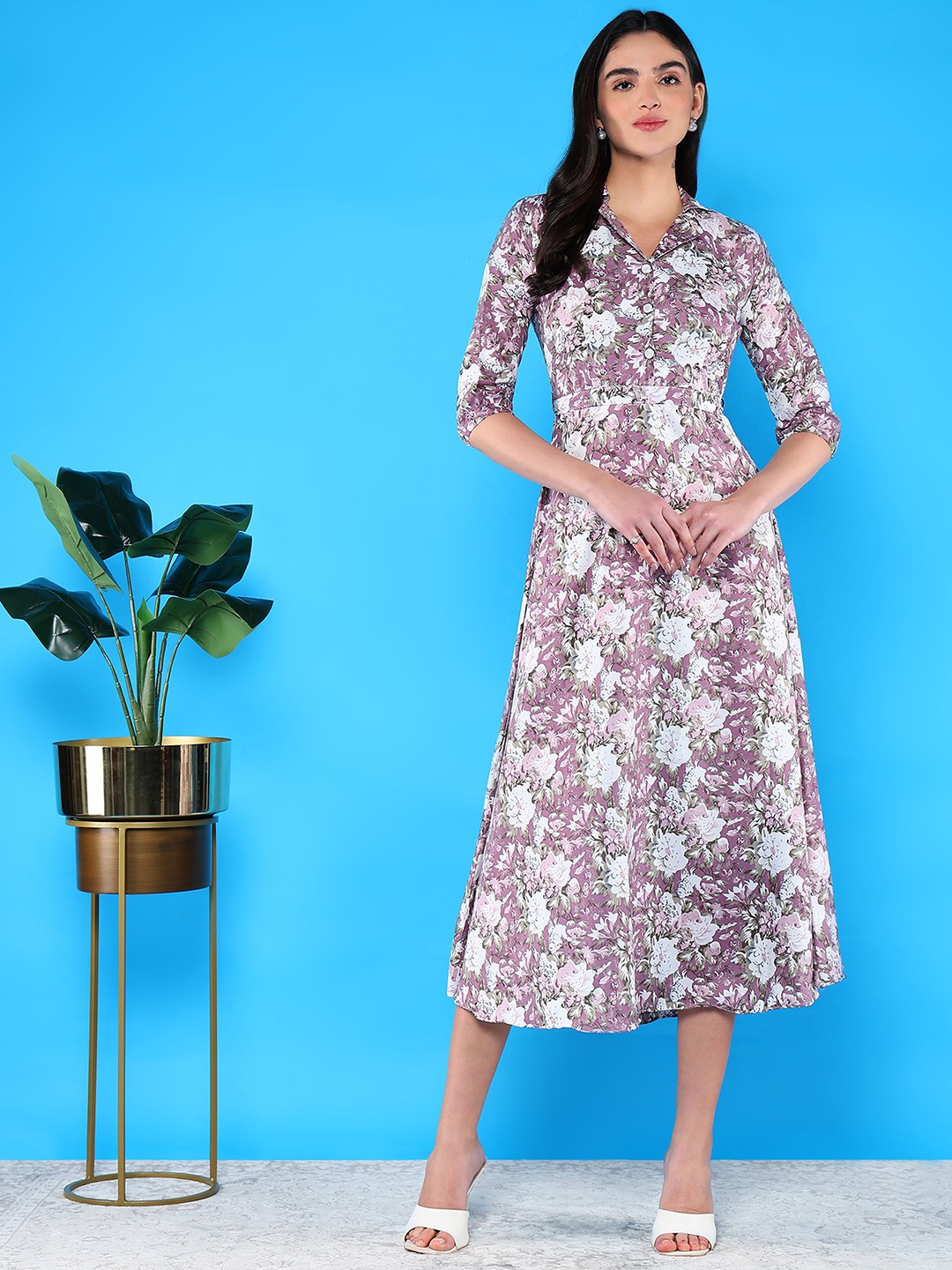 

BAESD Floral Print A-Line Cotton Midi Dress, Red