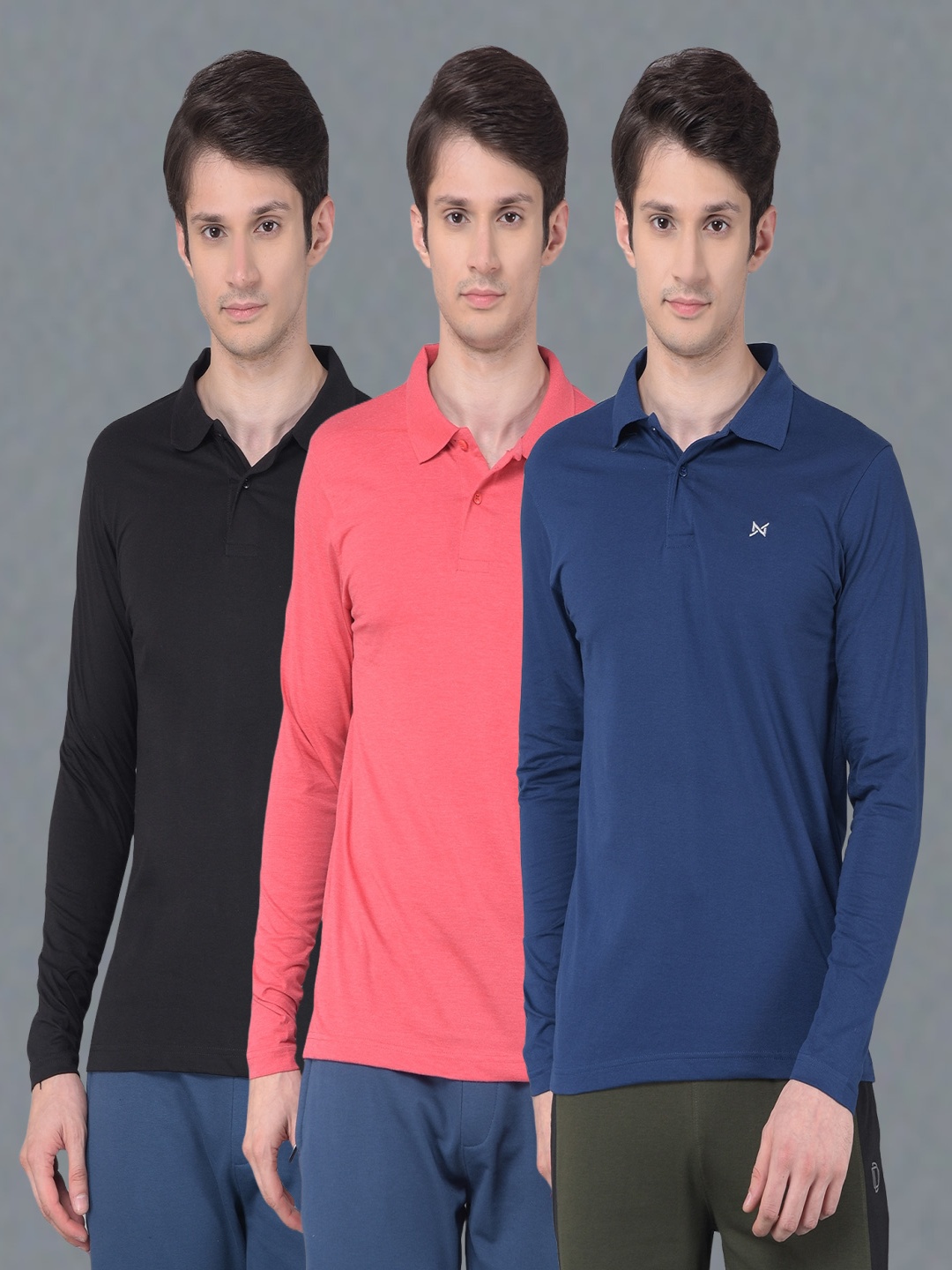 

Force NXT Pack Of 3 Polo Collar Cotton Casual T-shirts, Black