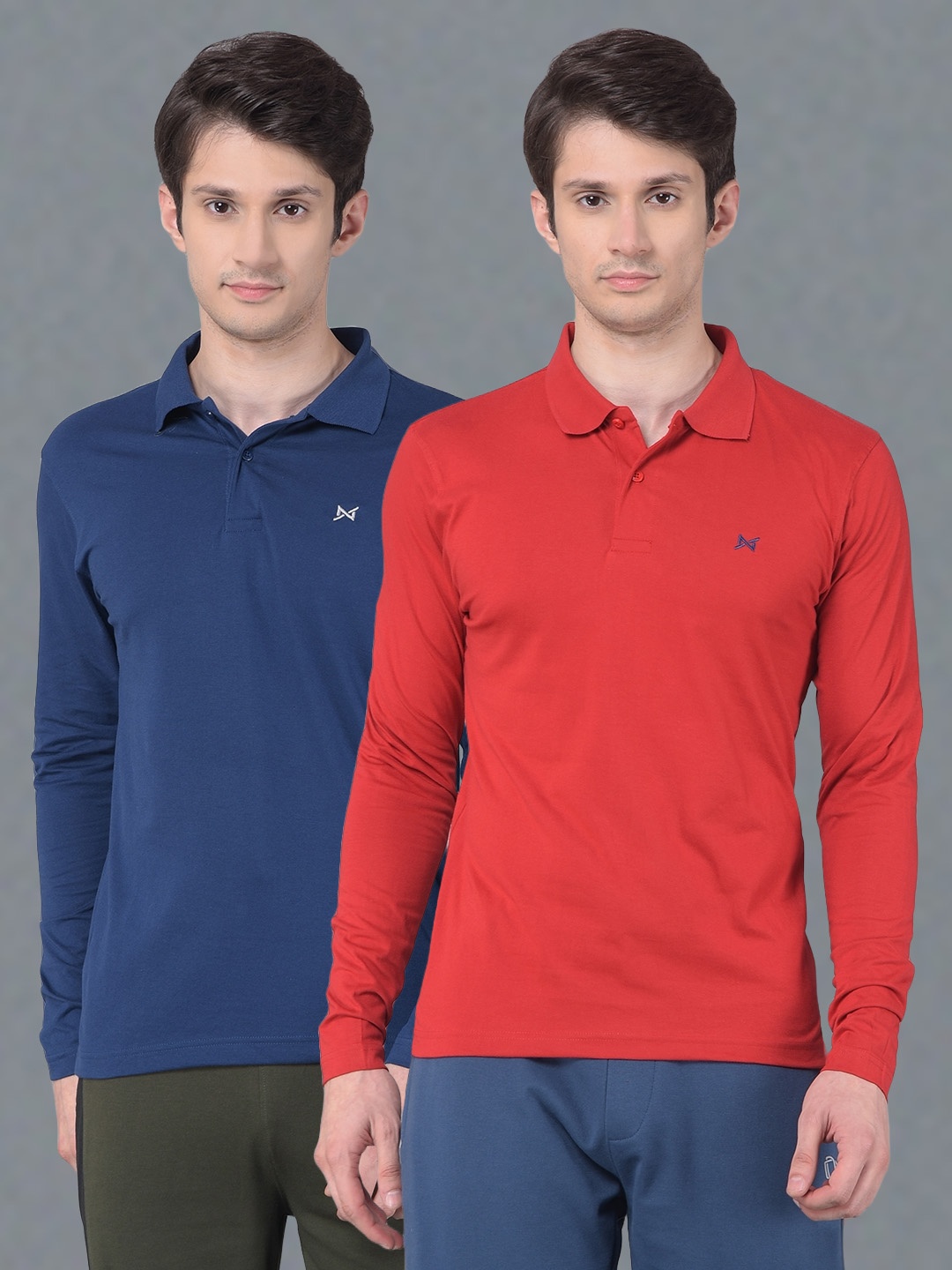 

Force NXT Pack Of 2 Polo Collar Cotton Casual T-shirts, Navy blue