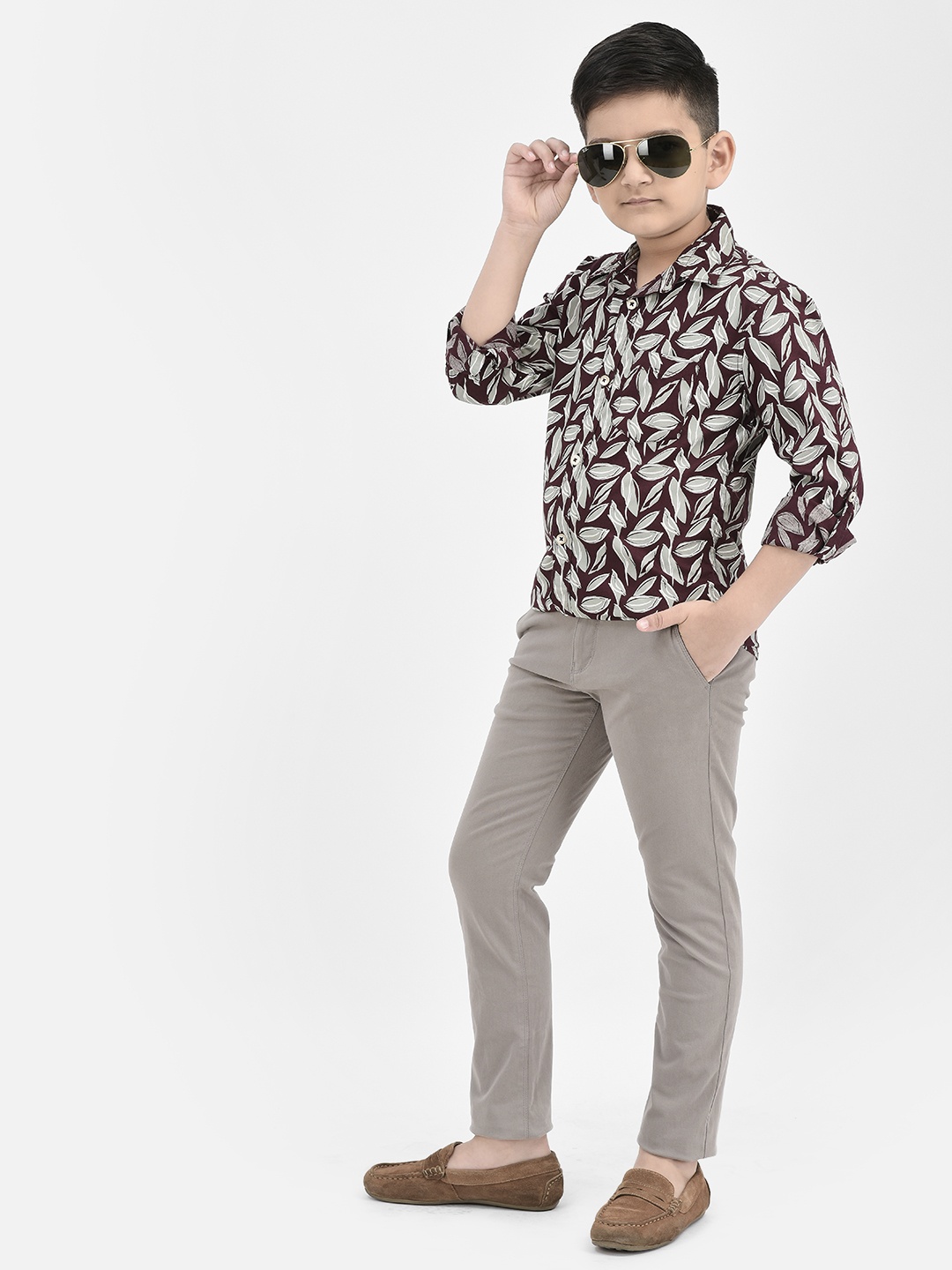 

Crimsoune Club Boys Classic Slim Fit Floral Printed Pure Cotton Casual Shirt, Maroon