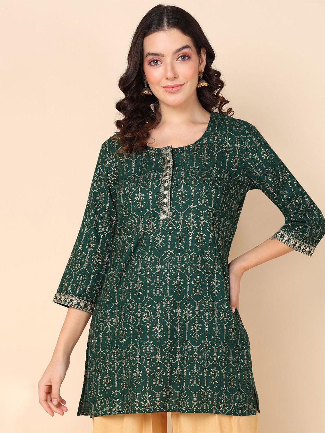 

House Of Zelena Ethnic Motifs Printed Maternity Feeding Kurti, Green