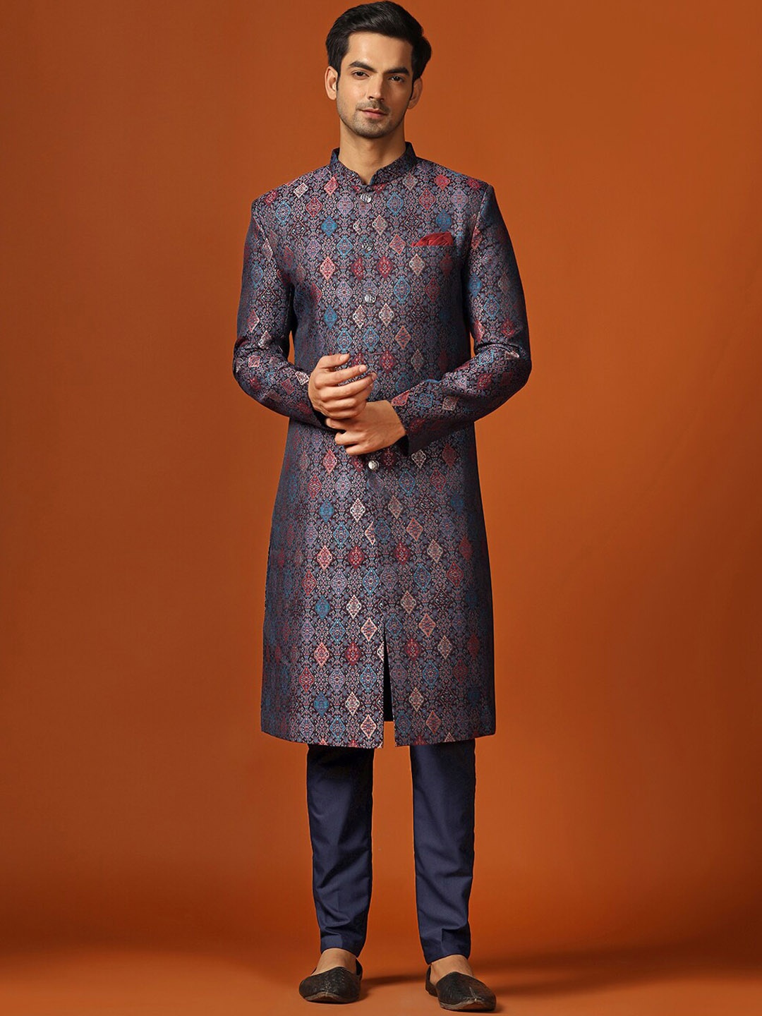 

KISAH Men Woven Design Indowestern Sherwani Trouser Set, Multi