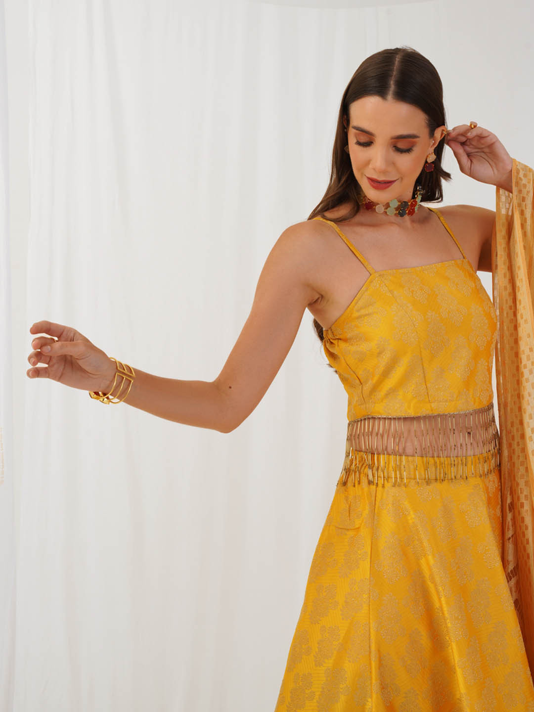 

Jompers Beads & Stones Ready to Wear Lehenga & Blouse With Dupatta, Yellow