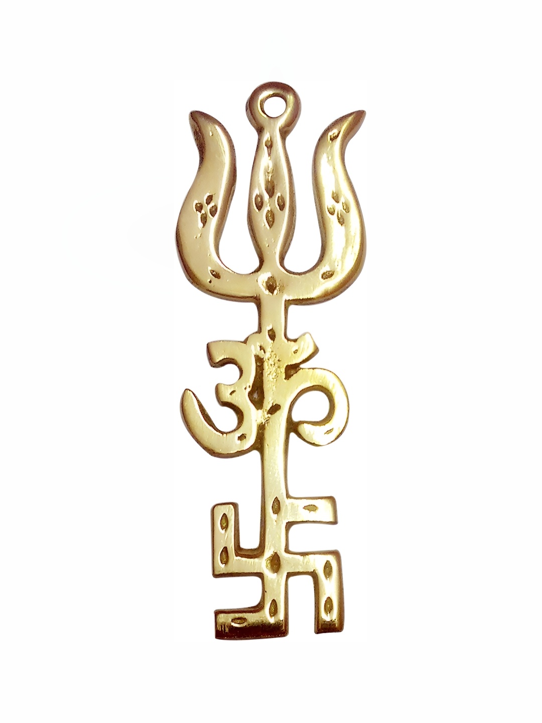 

Navyaksh Gold-Toned Brass Religious Small Swastik Om Trishul Showpiece