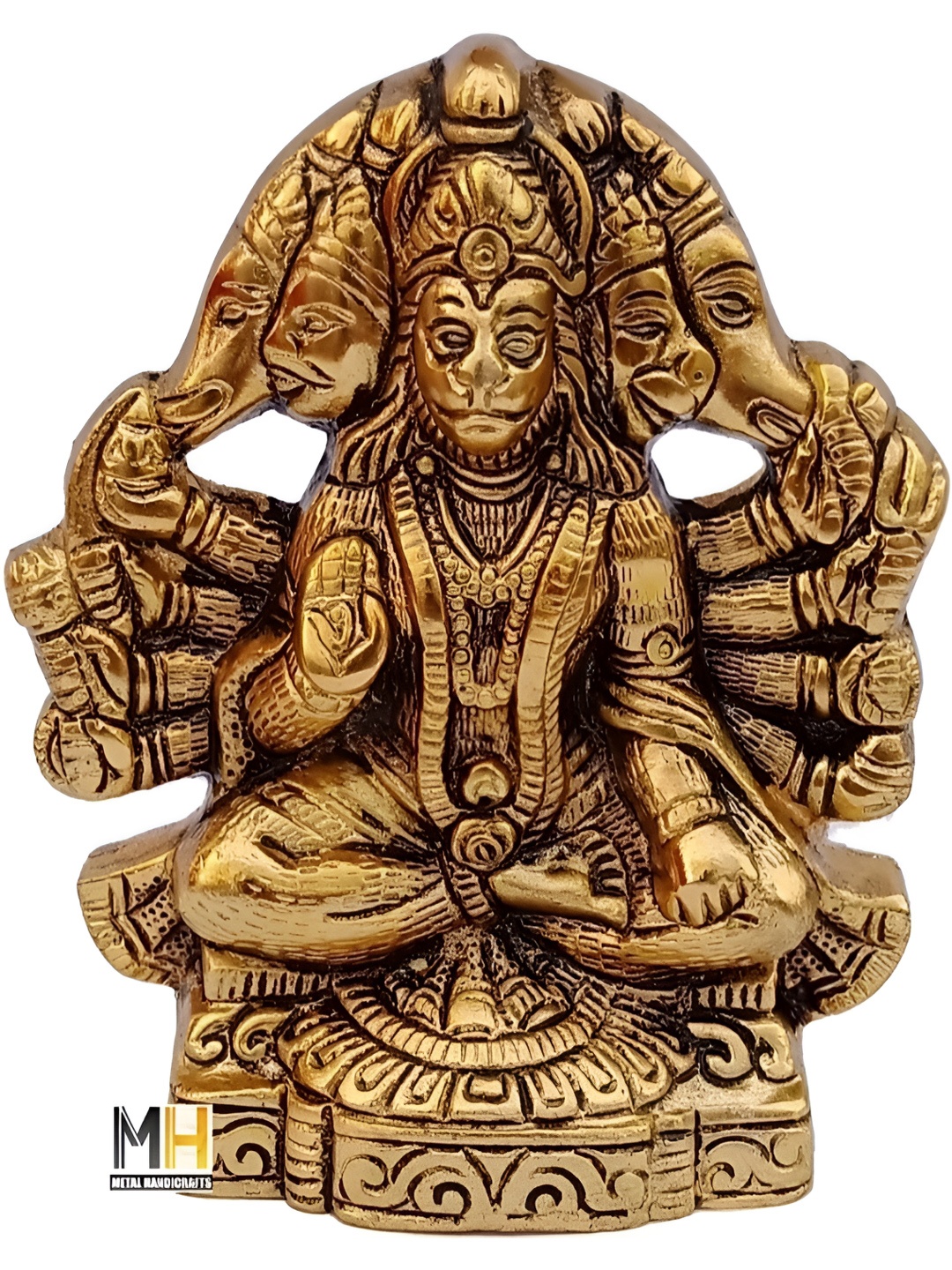 

Navyaksh Gold-Toned Brass Panchamuka Hanuman Showpiece