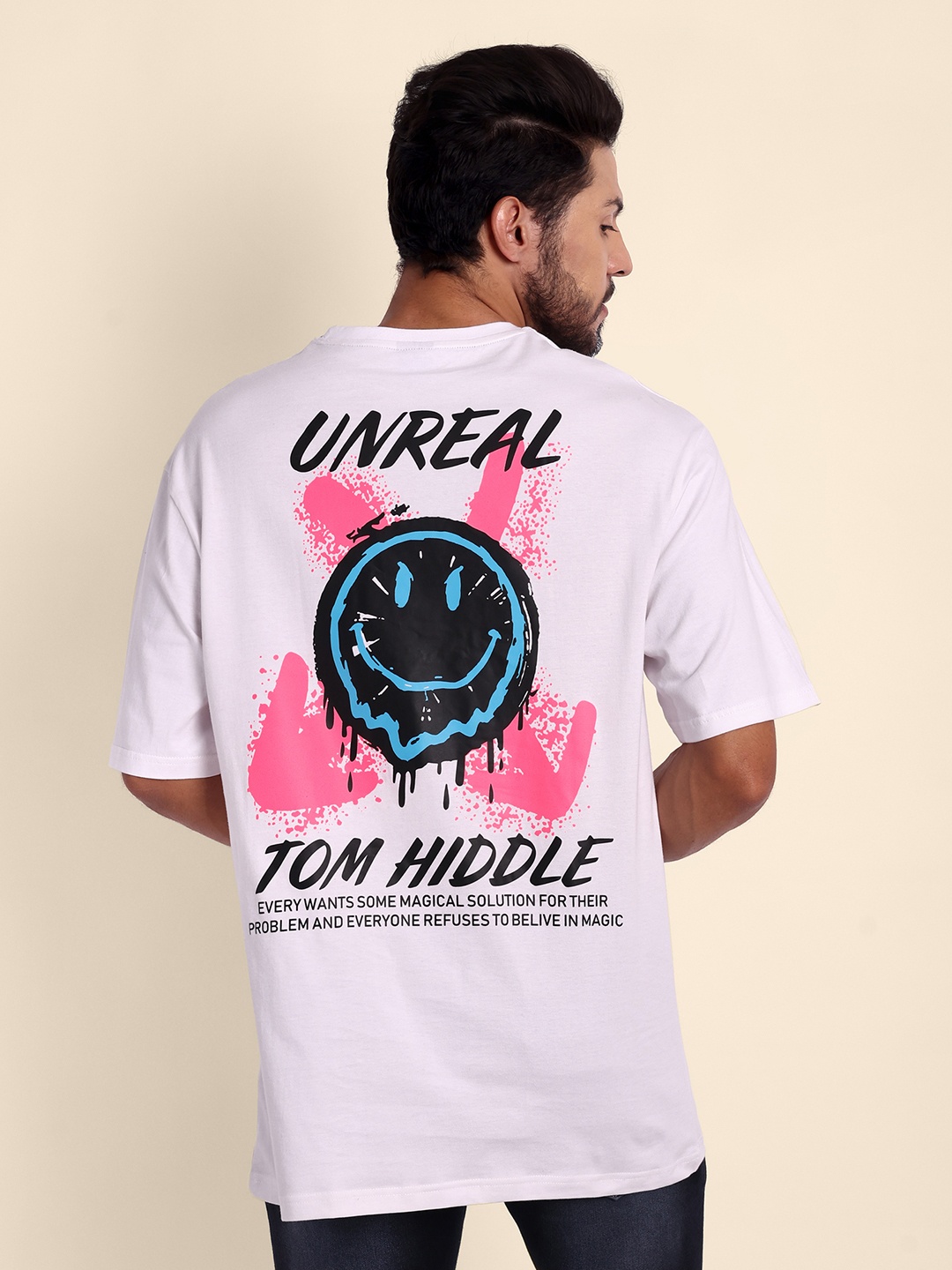 

TOMHIDDLE Graphic Printed Drop-Shoulder Sleeves Oversized Pure Cotton T-shirt, White