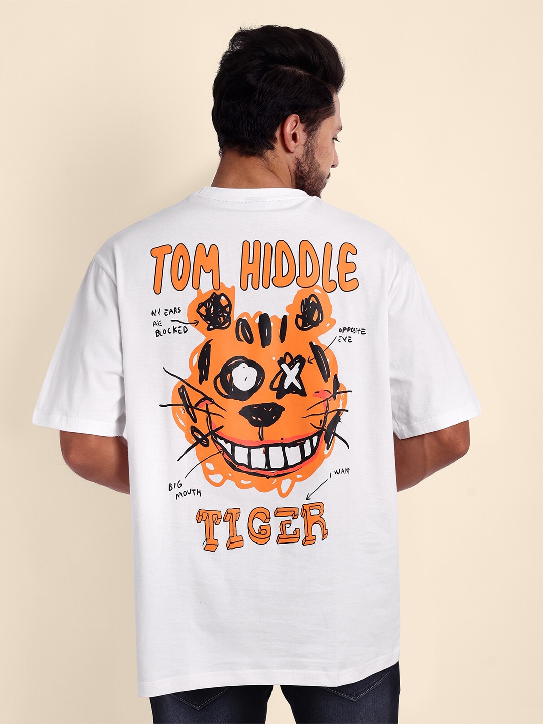 

TOMHIDDLE Graphic Printed Drop-Shoulder Sleeves Pure Cotton Oversize T-shirt, White