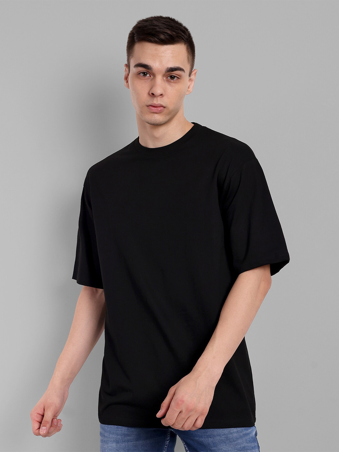 

TOMHIDDLE Drop-Shoulder Sleeves Pure Cotton Oversize T-shirt, Black