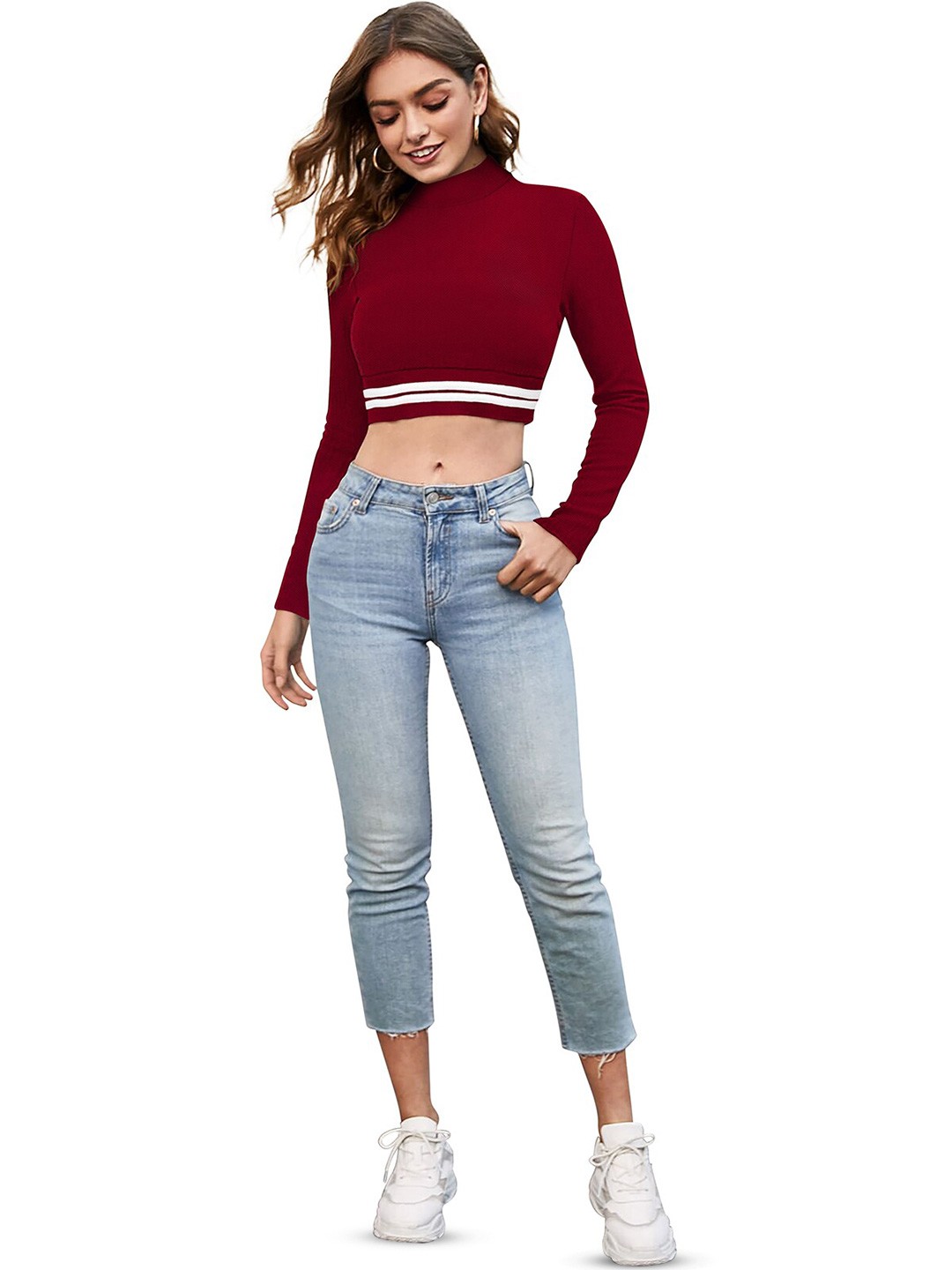 

SANJANA SILK High Neck Fitted Crop Top, Maroon