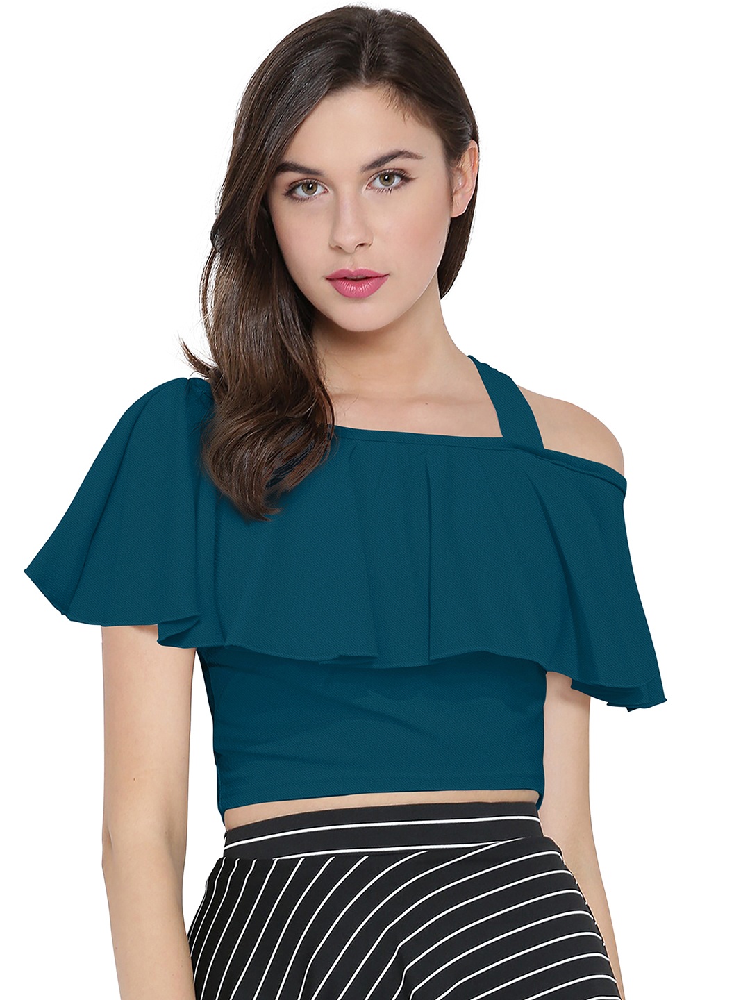 

SANJANA SILK Cape Sleeves Crop Top, Green